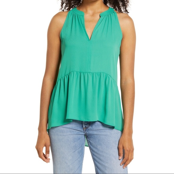 1.STATE Green Sleeveless Peplum Lightweight Top - Picture 2 of 3